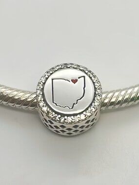 Pandora Love Cleveland.Ohio Map Dangle Charm  Pendant, S925 Sterling Silver